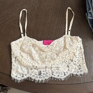 NWT $58 Zinke Free People Lace Crop Top in Cream